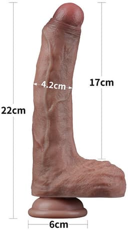 LoveToy - Dubbellaags Siliconen Dildo - 22 cm x Ø 4,2 cm - Bruin — thumbnail 9