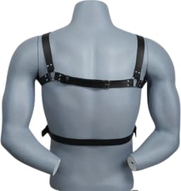 LekkerStout PU Leder Borstharnas - Verstelbaar - BDSM - Zwart - Sexy Herenlingerie ( LS124 ) — thumbnail 3