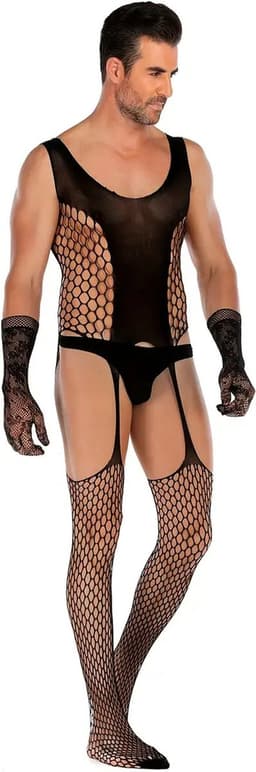 LekkerStout Heren Jarretelbody - Handschoenen - Zwart - Sexy Herenlingerie | M-XL | ( LS159 ) — thumbnail 6