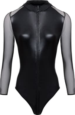 Christine le Duc - Wetlook Zip Body met Open Kruis - Lingerie Erotisch - Maddy - Zwart — thumbnail 2