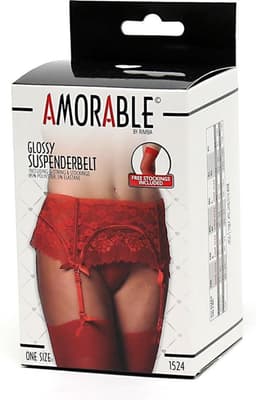 Amorable - Kanten Jarretelgordel Met Open Achterkant - Inclusief String En Kousen - Rood — thumbnail 3