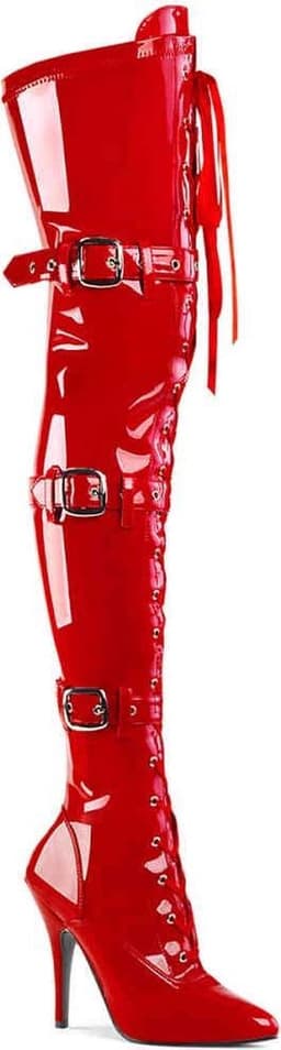 SEDUCE-3028 (EU 44 = US 13) 5 Heel Ribbon Stretch Thigh High Boot w/ Grommet — thumbnail 6