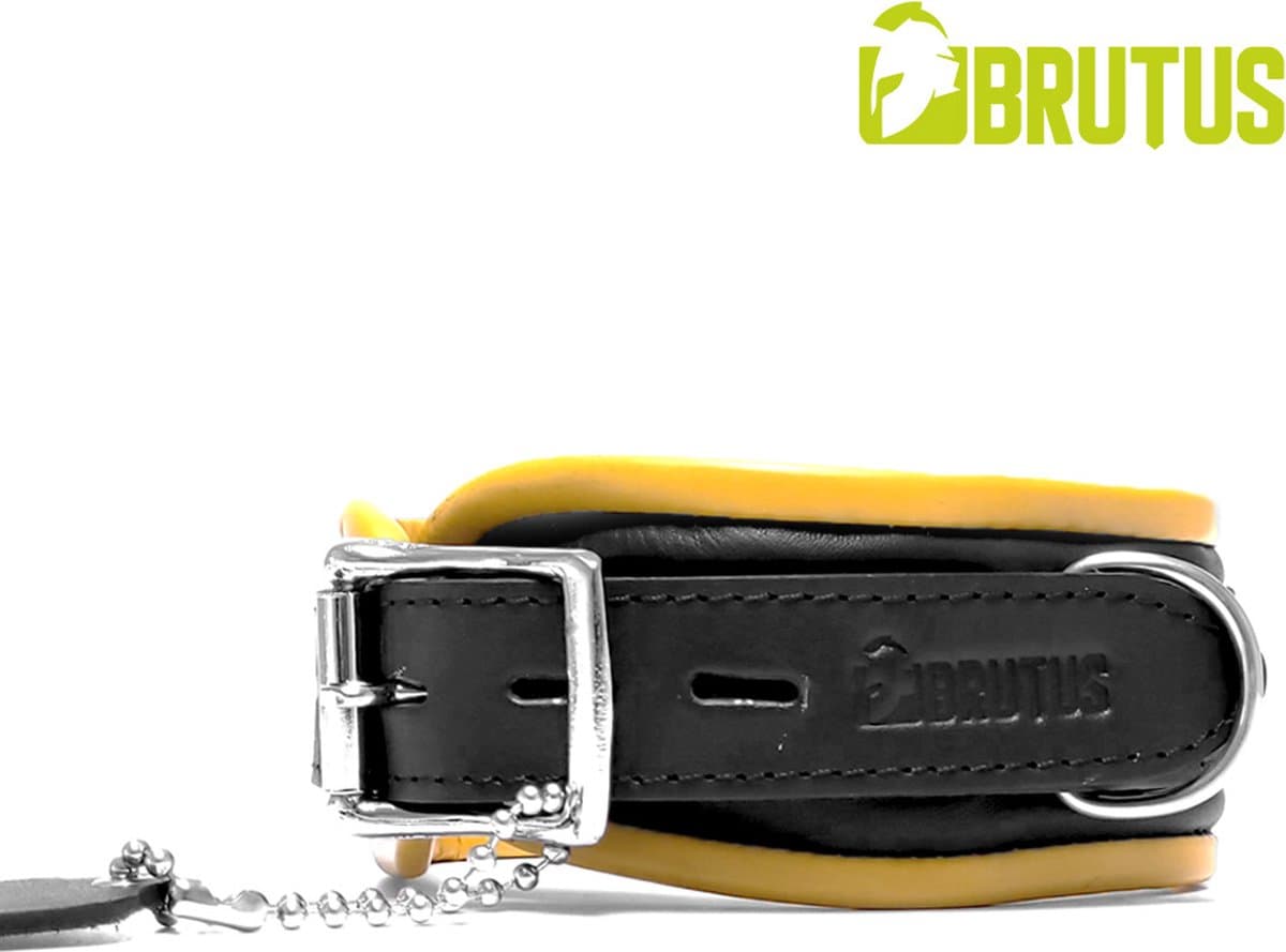 BRUTUS LEATHER - Leren Halsband - Zwart/Geel — afbeelding 1