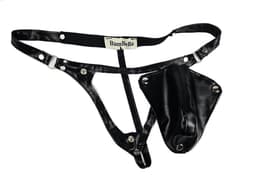 String Man - sexy Lingerie Heren S/M -Open voorkant - Zwart mannen string Imitatie leer SM kleding — thumbnail 1