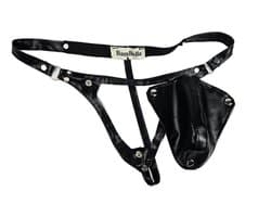 String Man - sexy Lingerie Heren S/M -Open voorkant - Zwart mannen string Imitatie leer SM kleding
