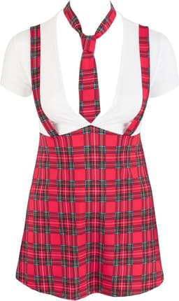 Cottelli Plus Size –  Schoolmeisje Outfit met Stropdas voor Sexy Rollenspel – Maat L – Rood — thumbnail 2