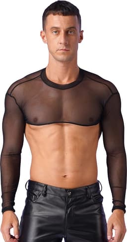 Erotische transparante mannen top - Crop - Sexy heren kleding - Rollenspel - BDSM - Festival - Zwart en Wit - Uitdagend — thumbnail 1