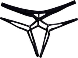 Sexy String Zonder Stof - Zwart - Transparant - Open Kruis - Bondage Riem - G-String Tuigje - Erotisch - Lingerie / Ondergoed - Maat L — thumbnail 1