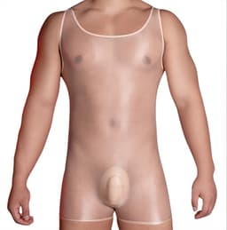 Ultra dunne transparante heren jumpsuit - Elastisch - Verleidelijke erotische kleding - Mannen bodysuit - One size - Glanzend - Doorzichtig - Korte suit — thumbnail 1