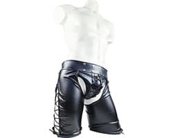 BamBella ® Nep Leer broek - Maat S - Zwart - BDSM kleding erotische onderbroek heren kleding