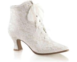 EU 40 = US 10 | VICTORIAN-30 | 2 3/4 Flaired Heel Lace Up Ankle Bootie w/Lace Overlay