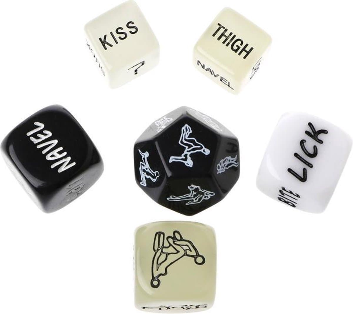 Erotische Dobbelstenen Deluxe! - Glow in the Dark & Black and White Edition - 36 Opties! - Seks Dobbelstenen - Erotisch Spel / Kamasutra Spel - Sex Dice - Wat is jouw ultiem verlangen? — afbeelding 1