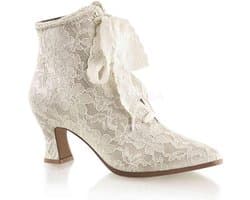EU 42,5 = US 12 | VICTORIAN-30 | 2 3/4 Flaired Heel Lace Up Ankle Bootie w/Lace Overlay