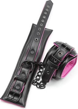 Banoch | Bondageset Hot Pink - halsband,riem, handboeien en enkelbanden pu Leer- zwart - roze — thumbnail 7