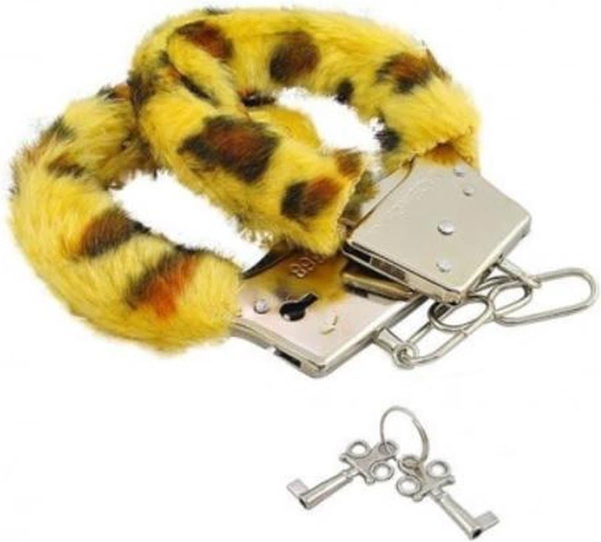 Metalen handboeien met Tijgerprint imitatie bont (incl. 2 sleutels) — afbeelding 1