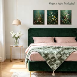 3-delig Stemmig Donkergroene Bloemen Wandkunst, Dark Academy Wildflower Afbeeldingen voor Woonkamer Slaapkamer Decor 30x40 cm Niet Ingelijst — thumbnail 2