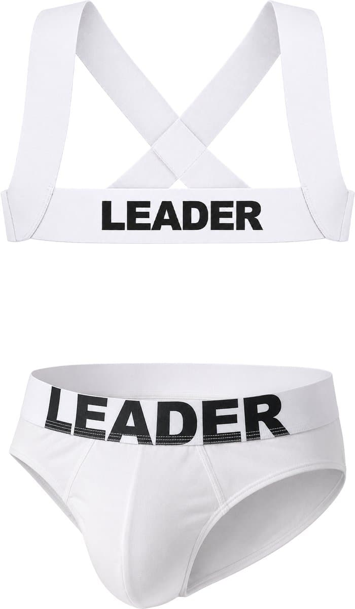 LEADER Essentials Multipack 1x Brief + 1x Harness White - MAAT XS - Erotisch Heren Ondergoed - Slip voor Man - Sexy mannen Slip — afbeelding 1