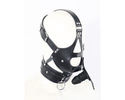 Adultshop - Luxe PU Leder Collar Masker met Ingebouwde Gag - Volledig Verstelbaar BDSM Hoofdharnas in Zwart