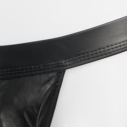Zeloria Heren String Wetlook – Heren Lingerie – Faux Leather Tanga – Stretch String – Zwart – M — thumbnail 3
