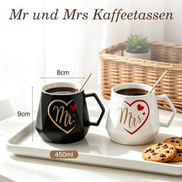 Mr & Mrs Cadeauset - Koppen Mokken Set - Cadeau Geven - 11-delig - 450 ml - Zwart Wit — thumbnail 3