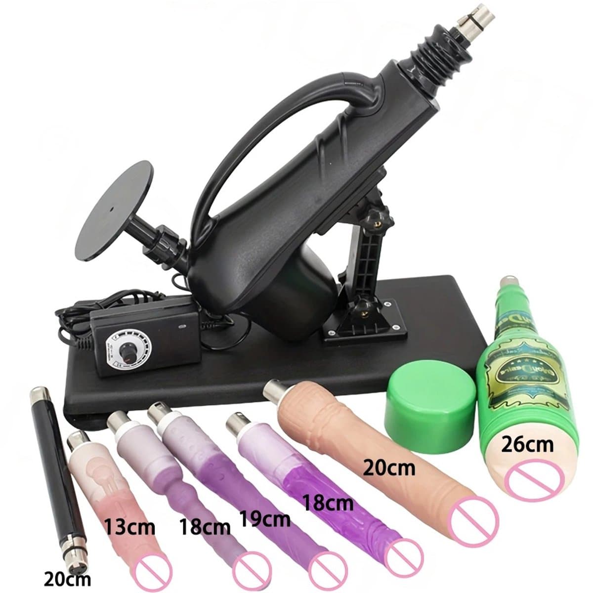 AALVERO - Sex machine - Intiem machine - Stoot machine - 7 opzetsukken - Voor hem en haar - Plastic zonder chemicaliën - Zwart — afbeelding 1