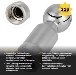 Sprayball 3/4 Inch - Roestvrij Staal - Zelfreinigend - 360° Spuitdekking - Maximale Reinigingsdiameter 6 m - Duurzaam Ontwerp - Reinigingskop — thumbnail 3