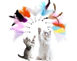 10 stuks kattenhengelreserveren, kattenveerspeelgoed van natuurlijke veren, veer kattenhengelhanger voor interactief spel, beweging en binding, voor kittens, volwassen en oudere katten