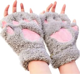 Fleece Gloves Women Cat Paw Gloves Fingerless Faux Fur Winter Warm Fingerless Gloves Cute Cosplay Gloves Cartoon - ShopVlot — thumbnail 1