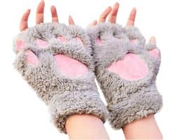 Fleece Gloves Women Cat Paw Gloves Fingerless Faux Fur Winter Warm Fingerless Gloves Cute Cosplay Gloves Cartoon - ShopVlot