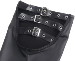 Zeloria Wetlook Dijhoge Leren Kousen met Gespdetails – Verleidelijke Overknee Stockings – Zwart – L/XXL — thumbnail 5