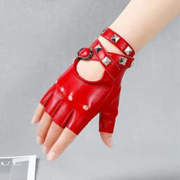Handschoenen met klinknagels, halve vingers, vingerloos, rock, leren handschoenen voor dames en meisjes, voor dans, hiphop, optredens, paaldansen, cosplay en feesten, rood — thumbnail 3