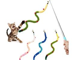 Kattenspeelgoed Angel set van 3, interactief speelgoed voor katten en kittens, zachte pluche speelstaaf met klokken en pompons, kattenvissen voor binnen, jacht- en jachtspeelgoed