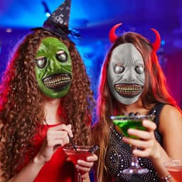 Halloween realistisch horrormasker, Halloween glimlachend demon latex masker, voor volwassenen, carnaval, feesten, cosplay, kostuumaccessoires (groen) — thumbnail 3