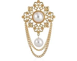 Broches, Gouden Retro Hof Parel Corsage Pin Vintage Ronde Parel Filigree Bloemenketting Kwast Broches Revers Spelden voor Vrouwen