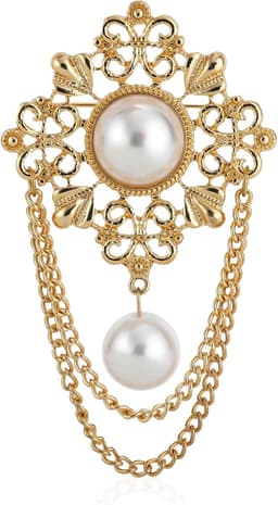 Broches, Gouden Retro Hof Parel Corsage Pin Vintage Ronde Parel Filigree Bloemenketting Kwast Broches Revers Spelden voor Vrouwen — thumbnail 1