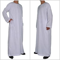 thobe voor mannen, witte moslim Kandura met ronde hals, traditionele Arabische Dishdasha lange mouwen, handgenaaide etnische kleding uit het Midden-Oosten voor Ramadan — thumbnail 4