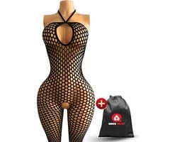 Quick Relief Bodysuit - Visnet - Erotische Body Suit - Open Kruis - Uitdagend Ondergoed - Fishnet Lingerie - Doorzichtig - Panty - One Size