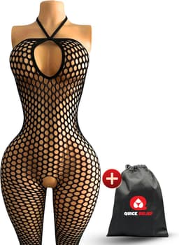 Quick Relief Bodysuit - Visnet - Erotische Body Suit - Open Kruis - Uitdagend Ondergoed - Fishnet Lingerie - Doorzichtig - Panty - One Size — thumbnail 1