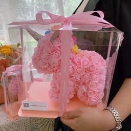 Roze Teddybeer - Bloemenpop - Cadeau geven - Handgemaakt - 25x24x15 cm - Roze — thumbnail 3