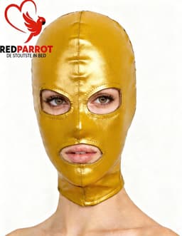 BDSM Masker bivakmuts - Latex look - Rits - Goud — thumbnail 3