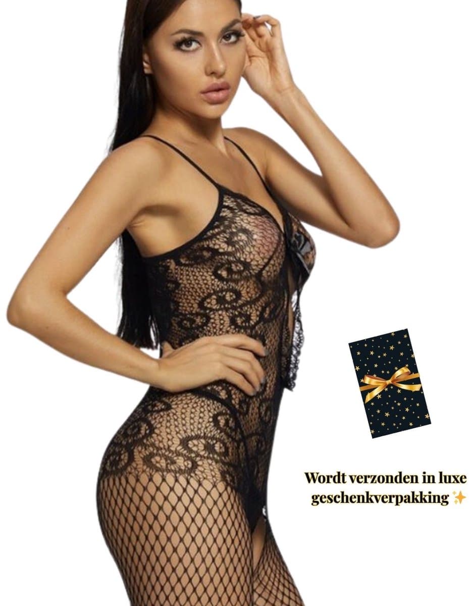 Sexy Lingerie – Erotische Catsuit – Lingerie Erotisch – Lingerie Sexy Setje – Kant – Open Rug – Dames lingerie – Erotische verleidelijke Bodystocking – Kinky – One Size – Dare to Undress — afbeelding 1