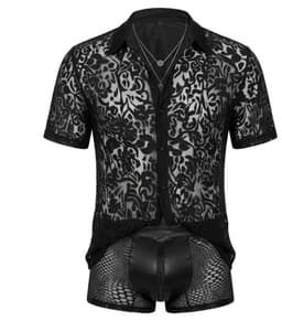 Erotische Herenblouse Zwart - Transparant Kanten Overhemd voor Heren - Sexy Clubwear voor Mannen - Maat XXL — thumbnail 7