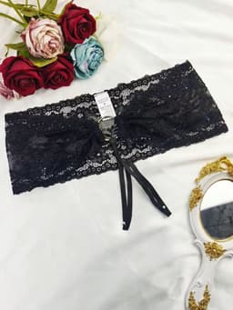 Sexy Open Kruis Slip Dames - Verleidelijke Kanten Tanga met Zilveren Ring - Crotchless String - Zwart - Maat L — thumbnail 4