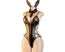 Sexy Bunny Bodysuit Set met Open Achterkant | Bunny Oren, Strik & Kraag | Maat M - Roleplay