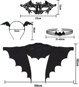 Allecto - Bat Costume - Carnavalsoutfit - Sexy en Elegant - Zwart - Vleermuis Kostuum - Perfect voor Halloween - 4-delige Set — thumbnail 2