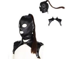 Masker & Harnas - Leder Look / PU Leer - Met Afneembare Staart - Zwart - BDSM / Roleplay / Cosplay / Rollenspel - Unisex - Sex Speeltjes Toys - Erotiek - Bondage Masker - OneSize
