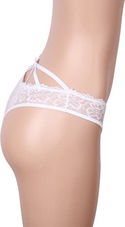 Zeloria Kanten Slip met Open Kruis en Strikdetail – Wit – Dames Lingerie Slip met Bandjes – XXL — thumbnail 11