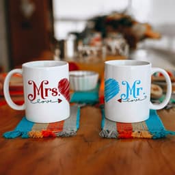 Kopjes set - Voor hem en haar - Cadeau geven - Hartvormig handvat - 1 paar - Mr & Mrs — thumbnail 3