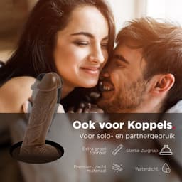 Rosebay Realistische Dildo 21 cm - Zachte Siliconen Dildo met Zuignap & Balzak - Dildo voor Mannen en Vrouwen - Bruin — thumbnail 8