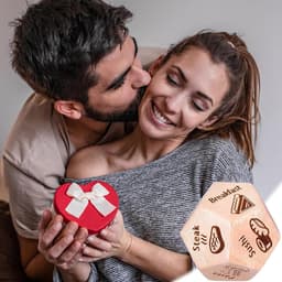 Avonddobbelstenen voor koppels - Date night dobbelstenen - Romantische avonden - Keuzes voor eten - 3 cm - Houtkleur — thumbnail 2